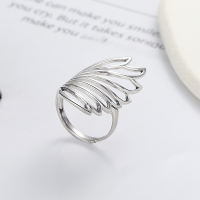 wholesale S925 Silver Retro Vintage Exaggerated Geometric Hollow-Out Wings Luxury Trendy Design Open Ring-YJ1298/approx. 4g Adjustable opening