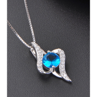 wholesale S925 Silver Diamond Zircon Creative Minimalist Crystal Pendant Korean Fashion Elegant Temperament Necklace Collarbone Chain-001258-Blue Single Pendant-Without Chain 925 Silver
