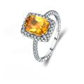 wholesale S925 Silver Fashion Minimalist Light Luxury Natural Gemstone Ring, European and American Personality and Elegance, Set with Natural Citrine-0-4