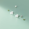 wholesale S925 Sterling Silver Ear Studs for Women, Korean-style Small Fresh and Sweet Trefoil Flower with Matte Spiral Beads Ear Accessories G8370-0-2
