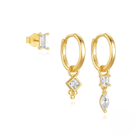 wholesale S925 Sterling Silver Marquise Teardrop Zircon-encrusted Halo Earrings With Detachable Drop Ear Cuff Set-3-piece set Gold#1 925 silver