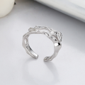 wholesale S925 Sterling Silver European and American Style Irregular Wrinkle Tin Foil Cut-Out Open Adjustable Ring for Women-0-0
