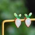 wholesale Gold-plated 925 Sterling Silver Enamel Carrot Waterdrop Hetian Jade Earrings, Small Design Ear Studs-0-0