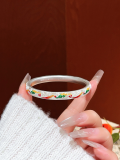 wholesale 999 Sterling Silver Antique Sand Enamel Floral Bamboo Bangle, New Retro Style Mother's Bracelet Gift-0-15