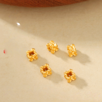 wholesale Metal: S925 ancient method silver gold-plated Engraved four-sided small floral square spacer bead for DIY handmade beading and braided bracelets-Silver petal accessories