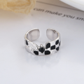 wholesale S925 Sterling Silver Checkerboard Foil Textured Diamond Inlaid Open Ring, Trendy and Luxe Style Index Finger Ring-0-2