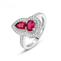 wholesale S925 Silver Plated Cross-Border Exclusive Specially Supplied Gourd Cultivated Ruby Ring for Women, Cultivated Colored Gemstone Index Finger Ring, European and American Fashion Ring-Cultivate Red Treasure U8#