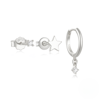 wholesale 925 Sterling Silver Zircon-studded Minimalist Ins Style Hoop Earrings And Stud Earring Set, A Popular European And American Niche Design-3-piece set - Platinum #3 925 silver