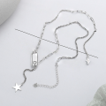 wholesale S925 Sterling Silver Korean Style Trendy Streetwear Minimalist Design Smiling Square Pendant Star Charm Fringe Necklace-0-1
