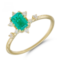 wholesale 10k Gold Yili Jewelry Fashion Commute Style Minimalist Geometric Colombian Cultivated Emerald and White Zircon Ring-0-0