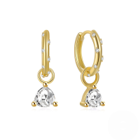 wholesale S925 Sterling Silver Three-prong Colorful Zircon Ear Cuff, An Ins-style Minimalist And Chic Ear Accessory-Gold-White Diamond 925 Silver