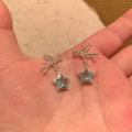 wholesale S925 Sterling Silver Icy Cold Sense Swinging Starry Sky Blue Star Bow Ear Studs New High-end Sweet Dangle Earrings for Women-0-3