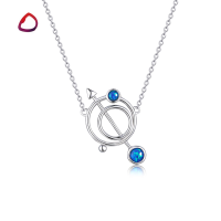 wholesale S925 Silver Cupid's Arrow Synthetic Opal Necklace Women's Blue Opal Romantic Jewelry Necklace-5A Blue Opal