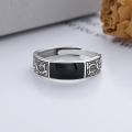 wholesale S925 Sterling Silver Retro Weathered Pattern Epoxy Resin Unisex Punk Style Adjustable Ring-0-1