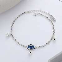 wholesale S925 Sterling Silver Blue Lotus Small Bead Tassel Bracelet, Retro Literary Court-Style Women's Hand Accessory-197FS/approx. 3.9g 925 silver