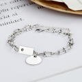 wholesale Metal material S925 sterling silver bracelet with horseshoe letters, hand-woven round tag, fashionable Korean style, minimalist and versatile women's accessory, trendy gift-0-1