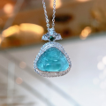 wholesale S925 Sterling Silver New Chinese Style Blue Water Jadeite Buddha Necklace for Women, Luxurious Smiling Maitreya Pendant Embedded Collarbone Chain-0-0