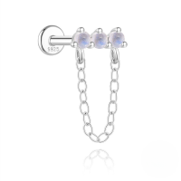 wholesale S925 Sterling Silver Zircon-inlaid Natural Moonstone Flat Threaded Ear Cartilage Stud, Korean Style Niche Premium Jewelry-Single platinum #9