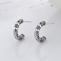wholesale S925 Sterling Silver Retro Vintage Tribal Pattern C-Hoop Earrings Ethnic Minimalist Style Designed Trendy Earrings-174FR/approx. 2.5g 925 silver