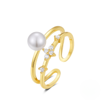 wholesale S925 Sterling Silver Bow Moon Colored Zircon Open Ring,-Gold #7&gt; Opening adjustable