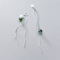 wholesale S925 silver ethereal literary lady synthetic green phantom crystal ear thread elegant wave earrings G4925-0-0