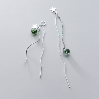 wholesale S925 silver ethereal literary lady synthetic green phantom crystal ear thread elegant wave earrings G4925-S925 silver pair>925 silver