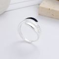 wholesale S925 Sterling Silver Multi-layer Line Ring with Black Drip Glue in Minimalist INS Style, Adjustable and Stackable for Trendy Wear-0-1