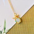 wholesale 925 silver gold-plated cold enamel owl pendant necklace with Hetian jade for stylish commuting, a personalized gift for your girlfriend-0-3