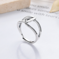 wholesale S925 Sterling Silver Irregular Cross Inlaid Small Zircon Ring Creative and Individualistic Style Sweet and Edgy Fashion Index Finger Ring-0-0