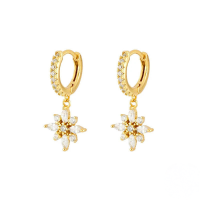 wholesale S925 Sterling Silver Zircon Snowflake Drop Hoop Earrings, French Style Hot Sale Office Wear Accessories-Gold