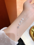 wholesale 999 Pure Silver Butterfly Tassel Four-Leaf Clover Necklace for Women, Small Batch Design, High-End Feel, Light Luxury Collarbone Chain, Gift for Girlfriend-0-13