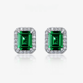 wholesale S925 silver new jewelry retro 2ct Zambian color lab-grown emerald 6*8 versatile earrings for women-0-0