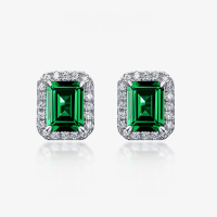 wholesale S925 silver new jewelry retro 2ct Zambian color lab-grown emerald 6*8 versatile earrings for women-Zambian Cultured Emerald [E-0396] Main Stone 6*8