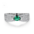 wholesale Sterling Silver Wheat Hollow Ribbon 4*6 Emerald Ring for Women, Small Batch Design, Luxury 3D Style-0-0