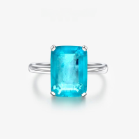 wholesale Metal material first, 7-carat emerald-cut ring 10*14 synthetic Paraiba simple women's ring factory direct supply by Shipei Jewelry-Paraiba color 10*14; N85【R-0868】 9