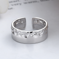 wholesale S925 Sterling Silver Irregular Crinkle Texture Wide Opening Ring, Korean Style Minimalist Design Statement Band-0-2