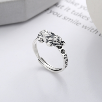 wholesale S925 Sterling Silver Retro Chinese Style Creative Coin-Biting Pi Yao Coin Ring Ethnic Design Index Finger Ring-920J/approx. 3.1g Adjustable opening