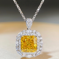 wholesale S925 Sterling Silver New Style Full Pave Radiant Cut High Carbon Diamond Pendant Necklace with Fancy Yellow Diamonds-Cross Chain-XL026 925 Silver