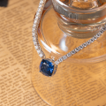 wholesale S925 Silver New Large Set Chain 12mm Lab-Created Sapphire Cushion Necklace Women's Luxury Banquet Tennis Chain-0-5