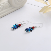 wholesale S925 Silver Retro Chinese Style Resin Thai King Blue Lotus Earrings with Creative Design-YFR296/approx. 2.2g 925 silver