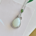 wholesale 925 Sterling Silver with Certificate Natural Hetian Jade Teardrop Pendant Vintage Style Gemstone Necklace for Women-0-5