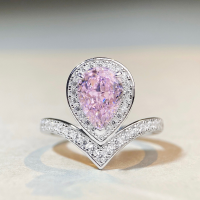 wholesale 925 Sterling Silver Waterdrop Ring Full Diamond V-Shape Ring European and American Cross-Border High-End Fashion Group Setting Pink Diamond Ring for Women Wholesale-Pink Diamond-CBJZ308 No. 5