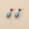 wholesale Metal French Vintage Natural Turquoise Geometric Earrings, Minimalist Niche High-End Royal Style Earrings-0-1