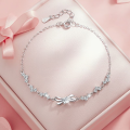 wholesale S925 Sterling Silver Shiny Zircon Bow Bracelet for Women, Versatile Luxury Style, Elegant and Sweet Cute Aesthetic Hand Accessory-0-0
