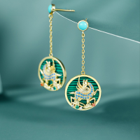 wholesale 925 Sterling Silver Dunhuang-style Winged Horse Earrings with Malachite and Turquoise, Premium Women's Earrings-14K gold 925 silver