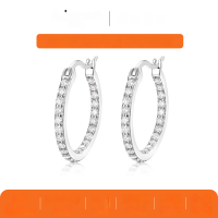wholesale Metal S925 Moissanite Stylish Hoop Earrings for Women, Ins Style Minimalist Design Earrings, Ready to Ship, Cross-Border Best Seller-Silver (with certificate)  925 silver