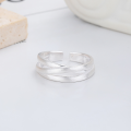 wholesale S925 Silver Fashion Korean Style Multi-Line Cross Design Frosted Textured Adjustable Open Ring-0-1