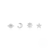 wholesale S925 Sterling Silver Minimalist Star And Moon Earring Set, Best-selling In Europe And America, Versatile And Elegant-Set of 4 - Platinum 925 Silver