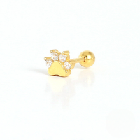 wholesale S925 Sterling Silver Single Dog Paw Print Stud Earring With Zircon Accents, A Creative And Fashionable European And American Style Design-Gold single