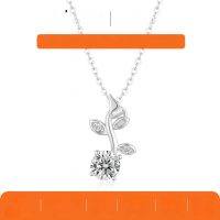 wholesale S925 silver natural leaf branch style necklace for women with round main stone pendant, cross-border e-commerce bestseller-Gold 1.2 carats (with certificate)  925 silver